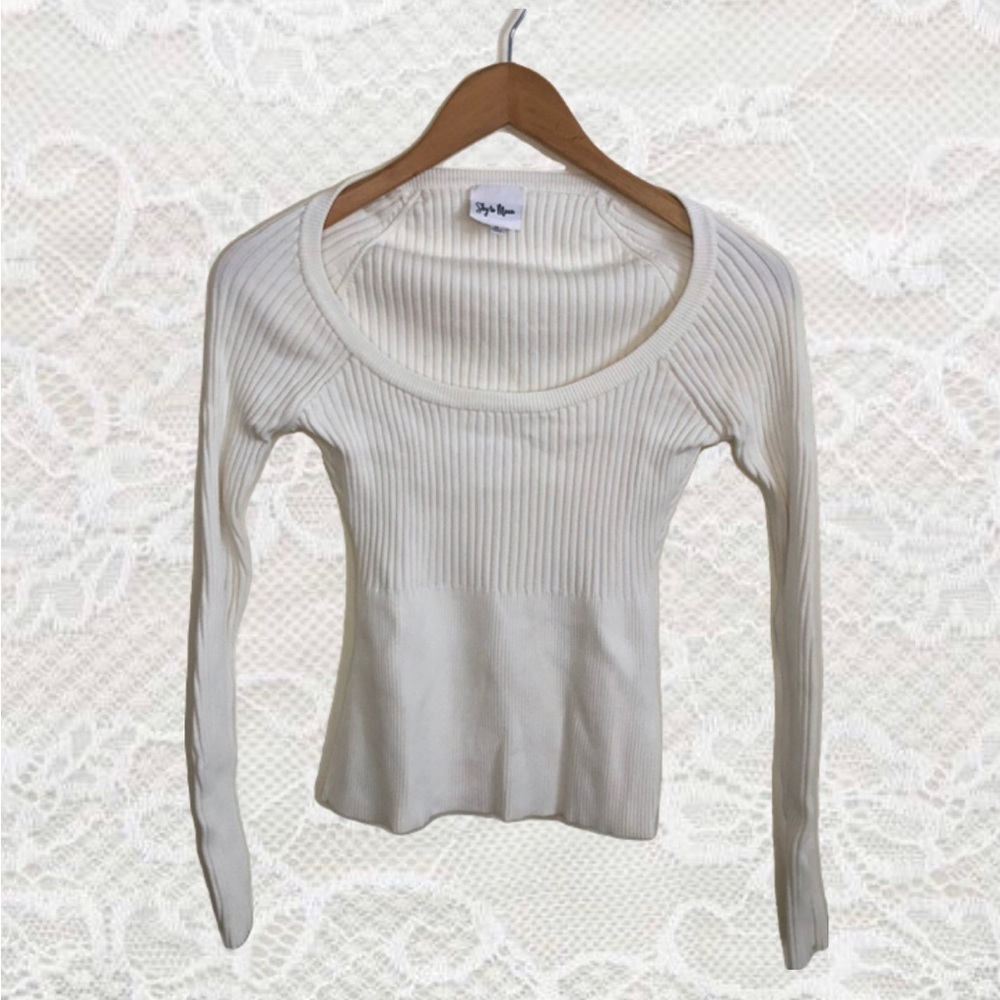 Ivory Off Shoulder Knit Long Sleeve Top